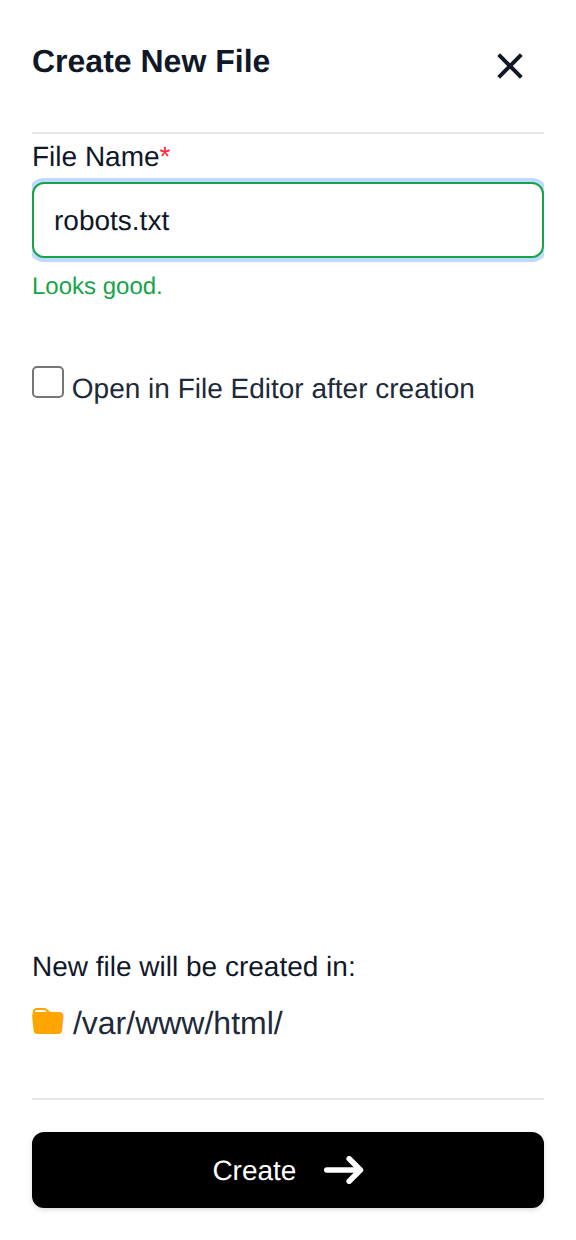 New File drawer with the file name field