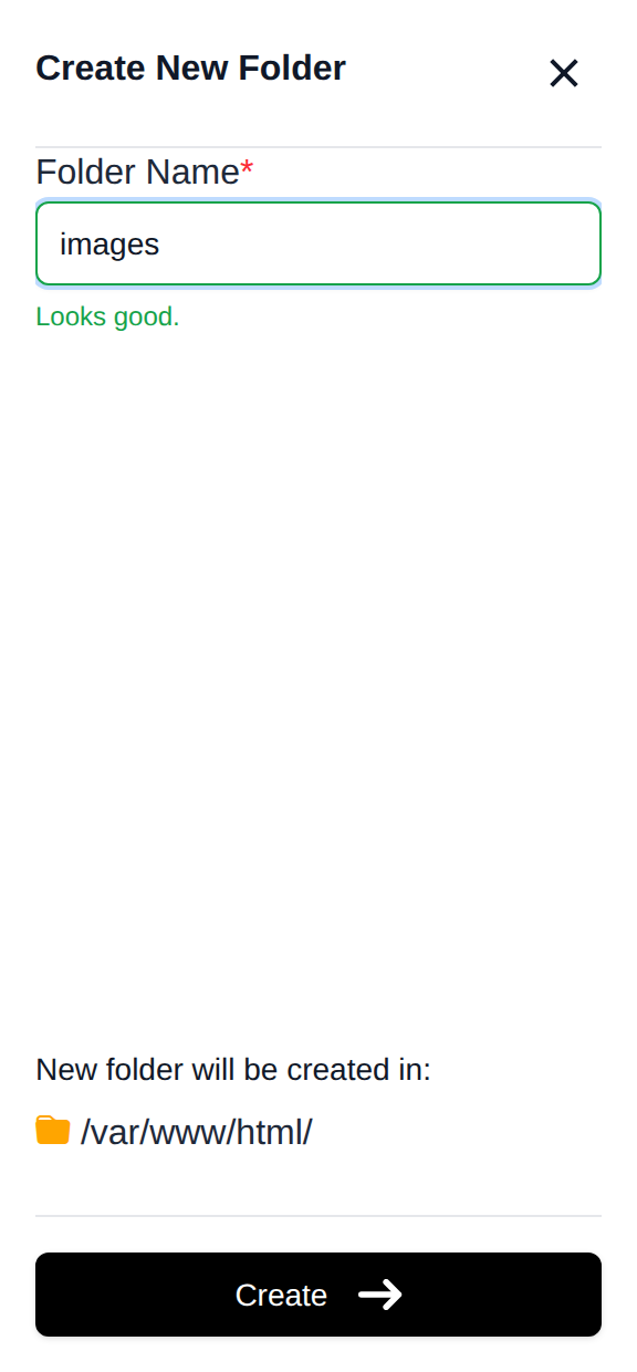 New Folder drawer with the folder name field