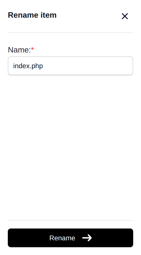 Rename drawer with the new name field for the selected file