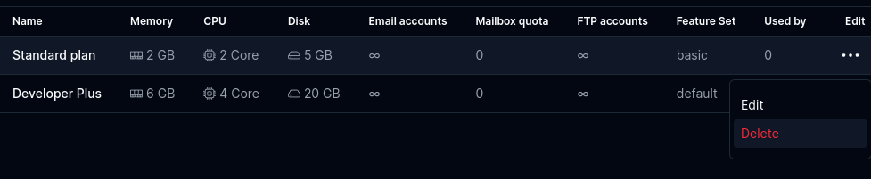 openadmin plans delete