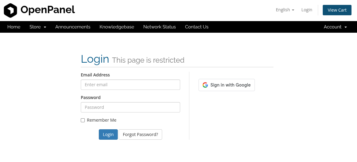 openpanel login form