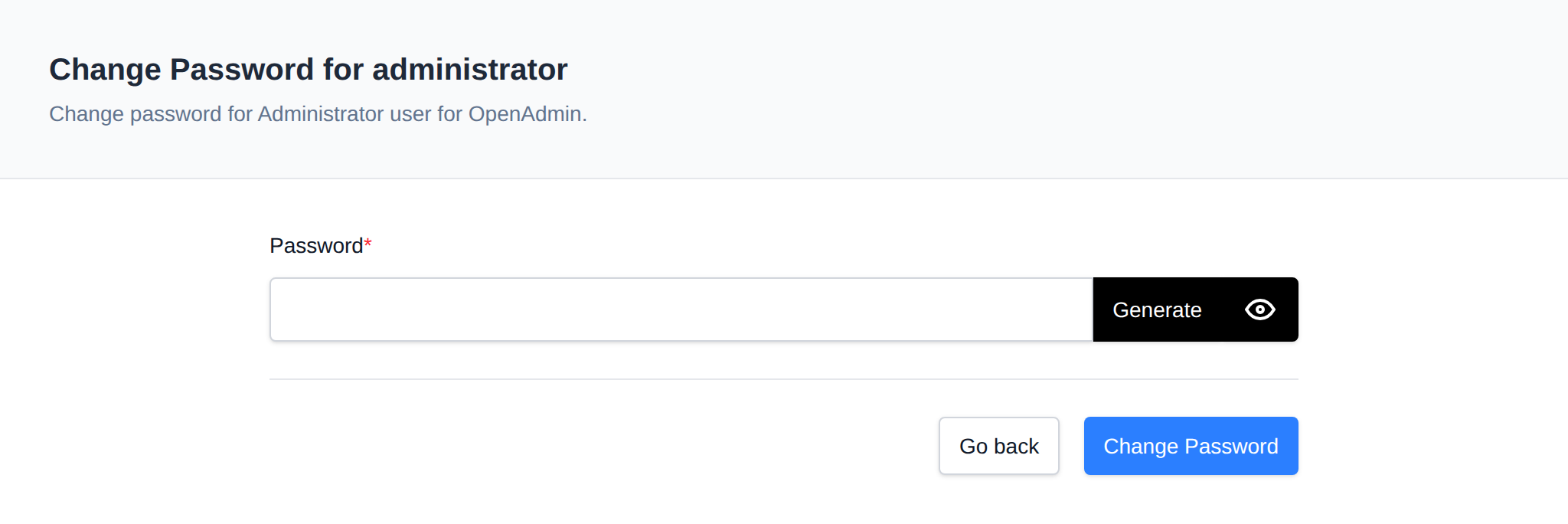 Change Password form for an administrator
