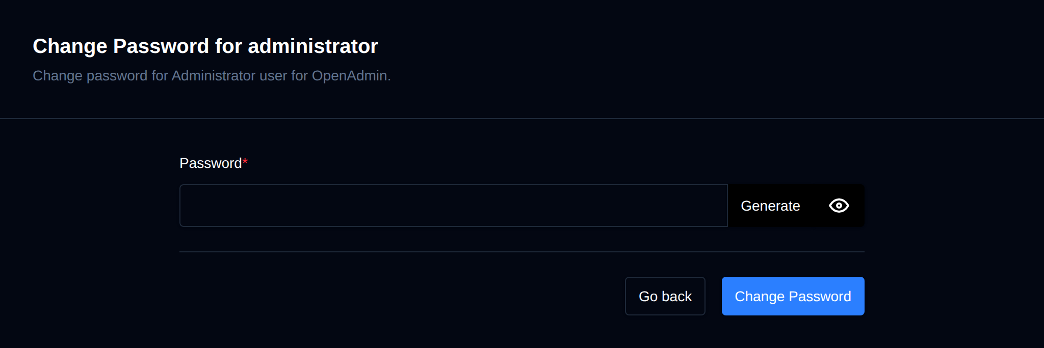 Change Password form for an administrator