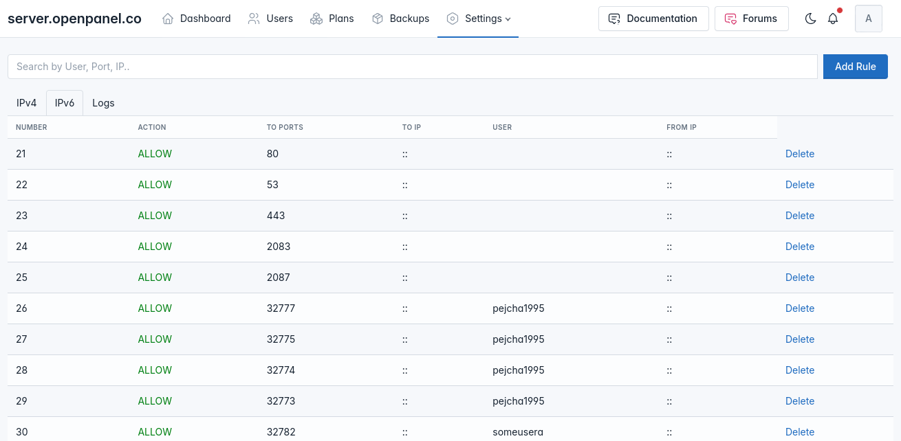 openadmin firewall ipv6 rules