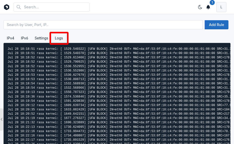 openadmin firewall logs