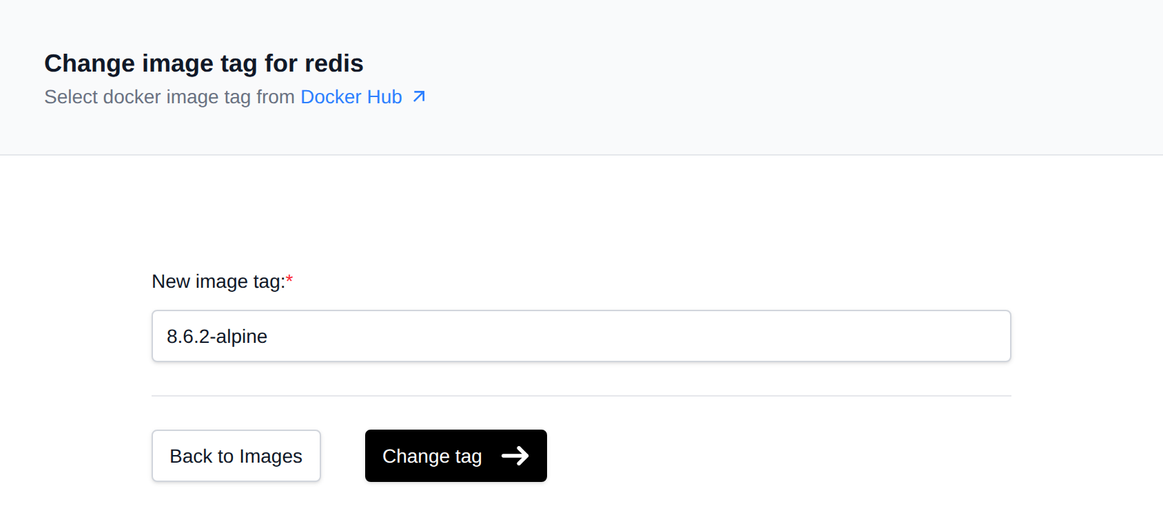 Change image tag for redis form with the new image tag field