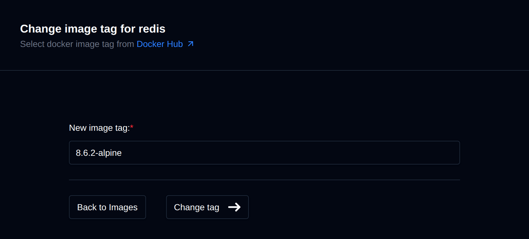 Change image tag for redis form with the new image tag field