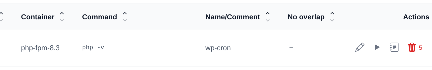 Delete button of a cron job turned into a Confirm button with a countdown after the first click