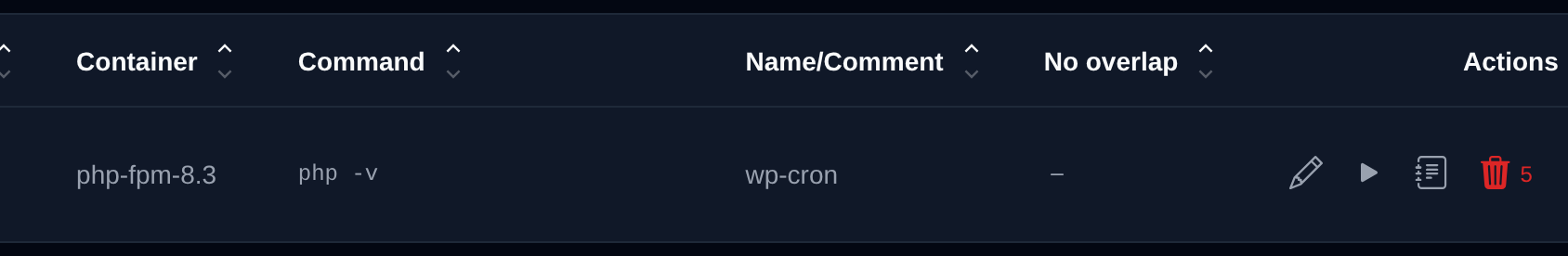 Delete button of a cron job turned into a Confirm button with a countdown after the first click