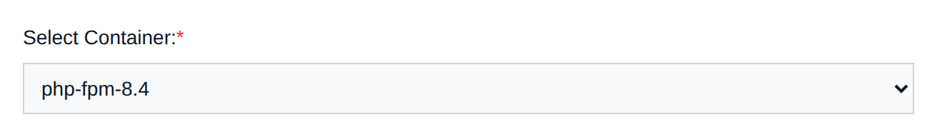 Select Container dropdown of the Create Cron Job form