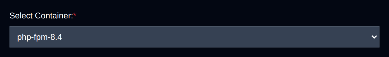 Select Container dropdown of the Create Cron Job form