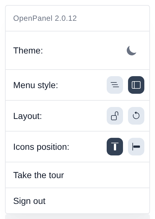 User menu with the Layout row, showing the lock and reset buttons