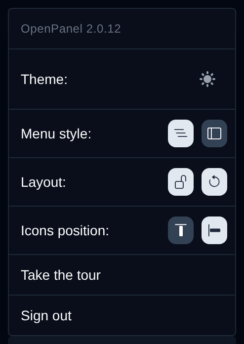 User menu with the Layout row, showing the lock and reset buttons