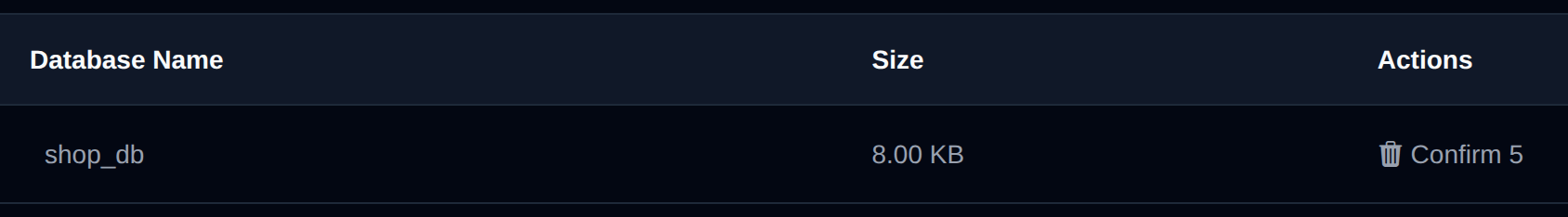 Delete button of a MongoDB database turned into a Confirm button with a countdown after the first click