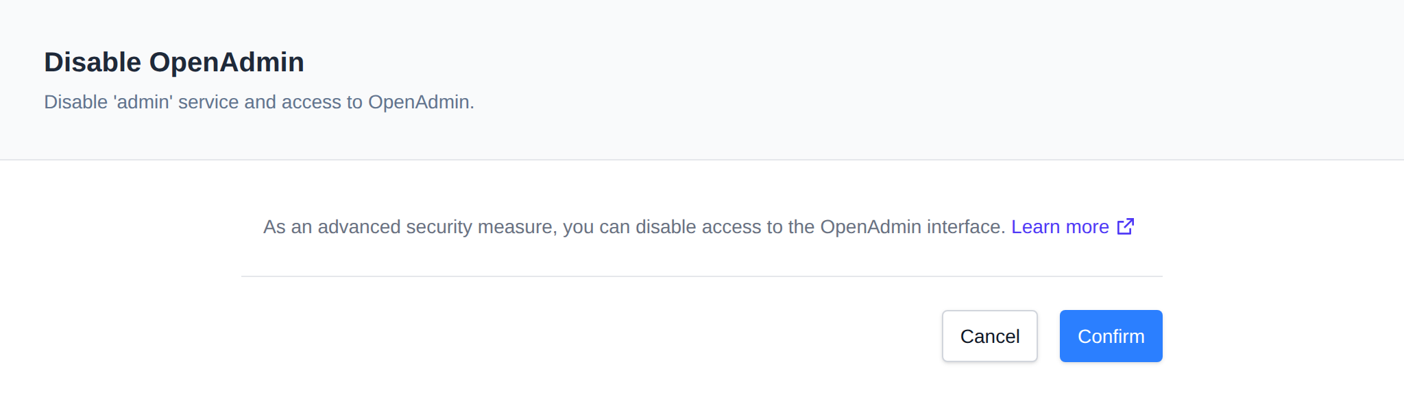 Disable OpenAdmin page with the Cancel and Confirm buttons