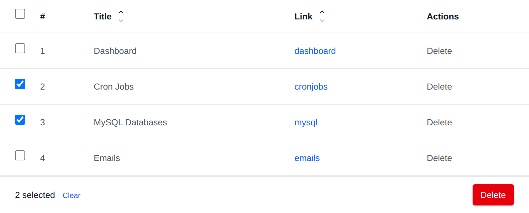 Two favorites selected with the bulk actions bar offering Delete