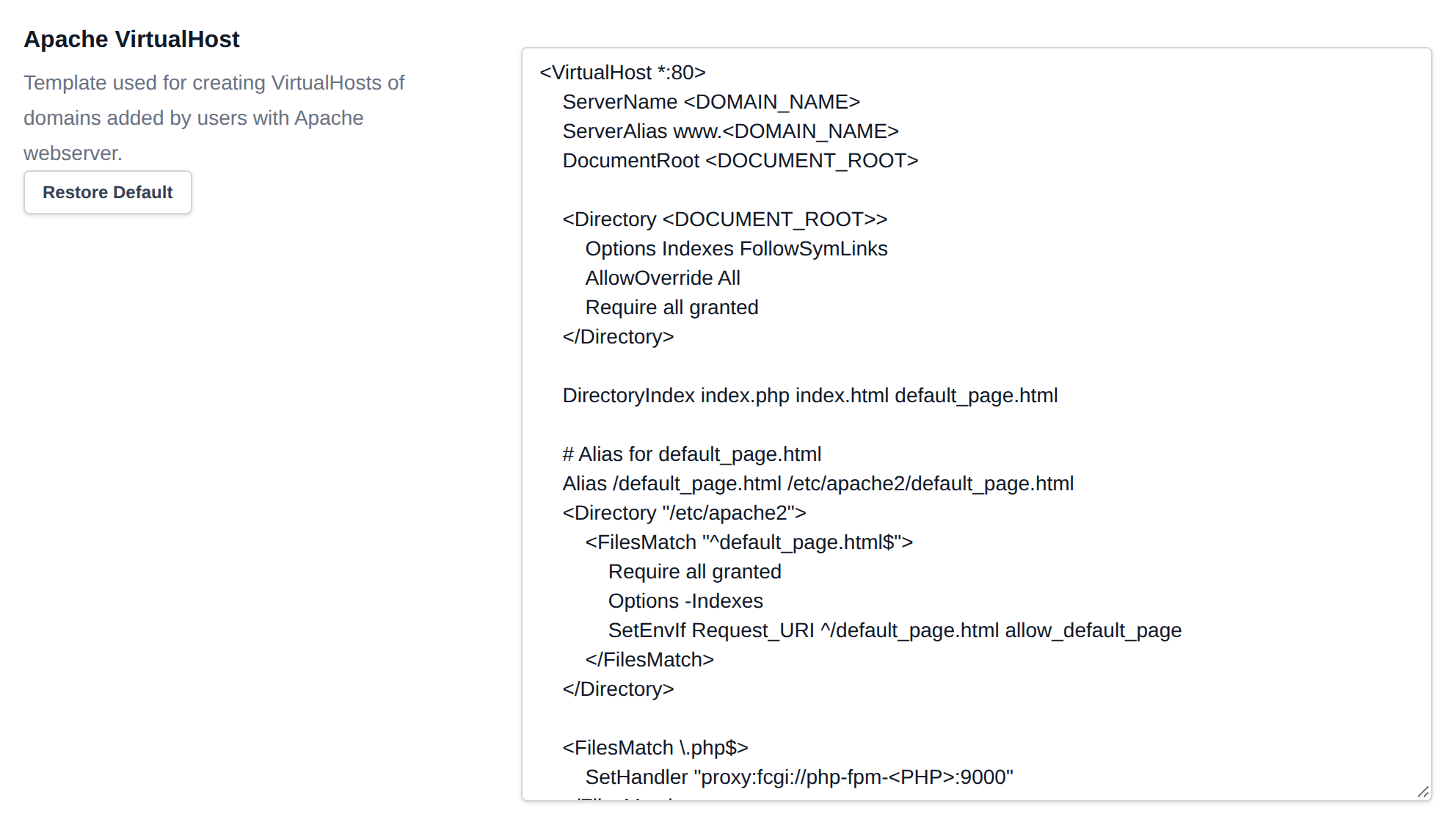 Apache VirtualHost template editor