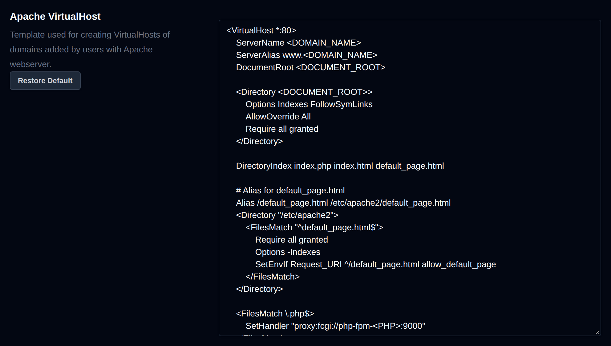 Apache VirtualHost template editor