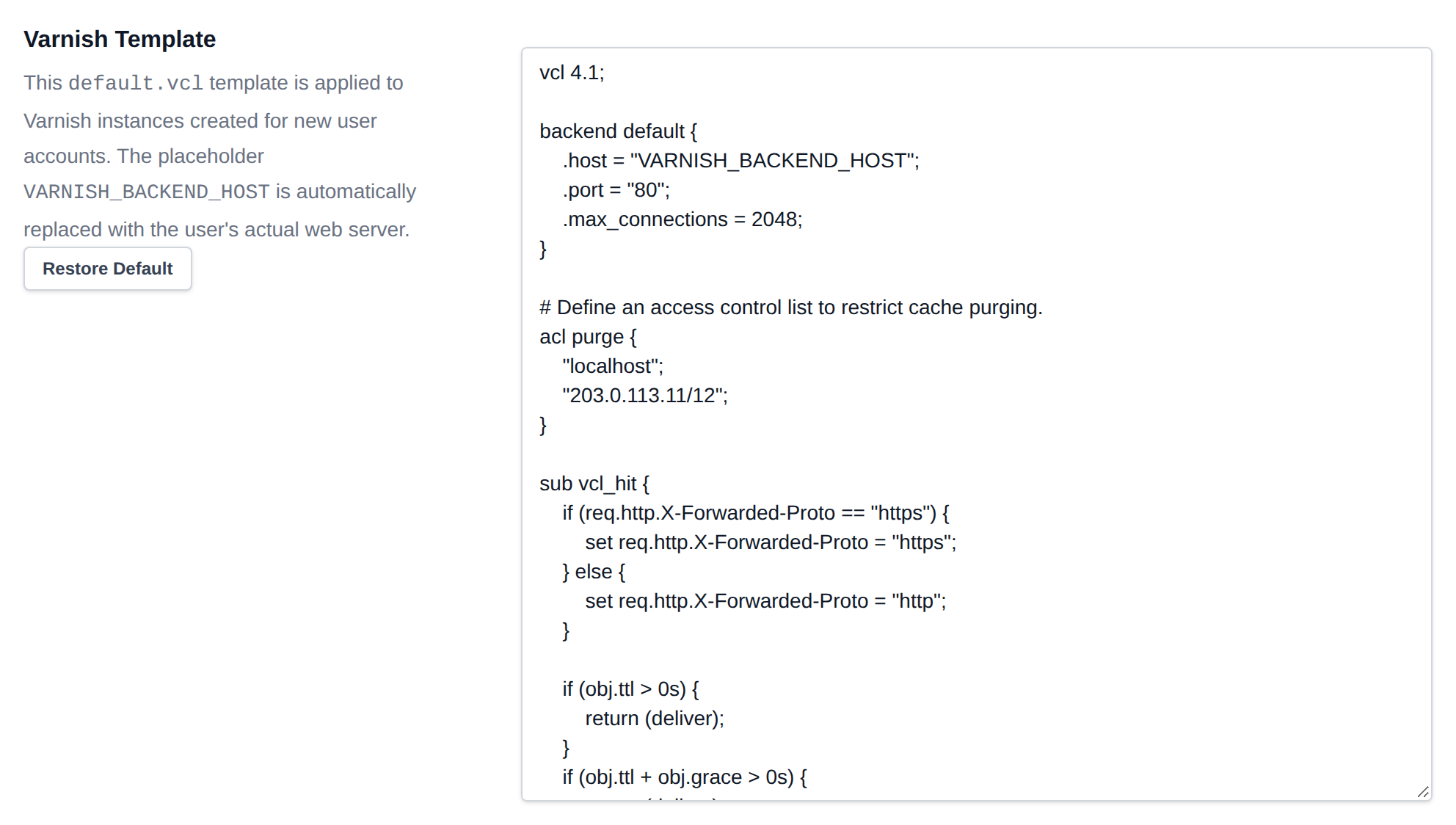 Varnish template editor