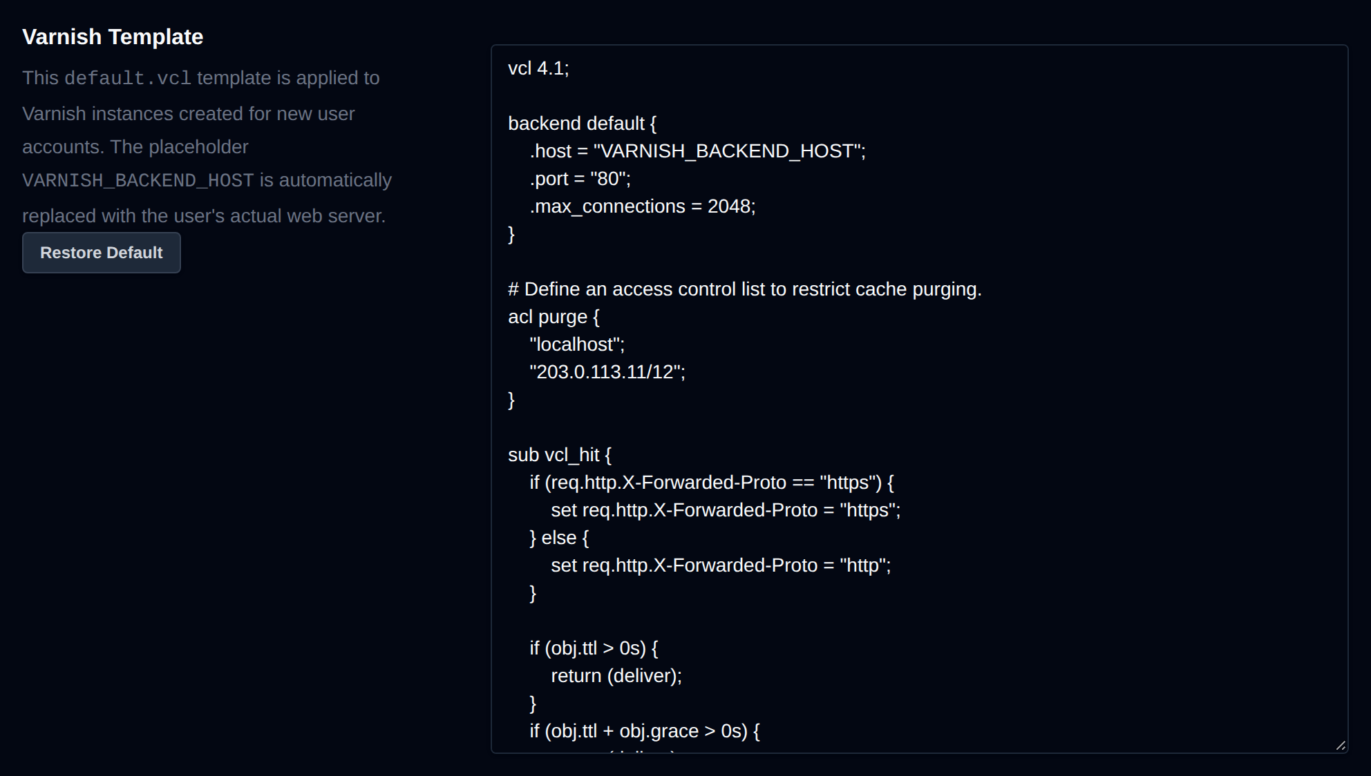 Varnish template editor