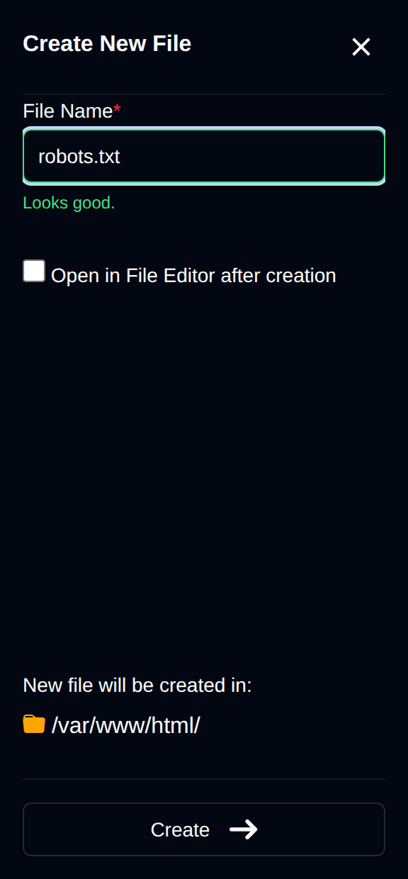 New File drawer with the file name field