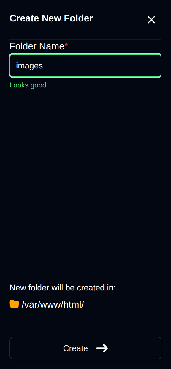 New Folder drawer with the folder name field