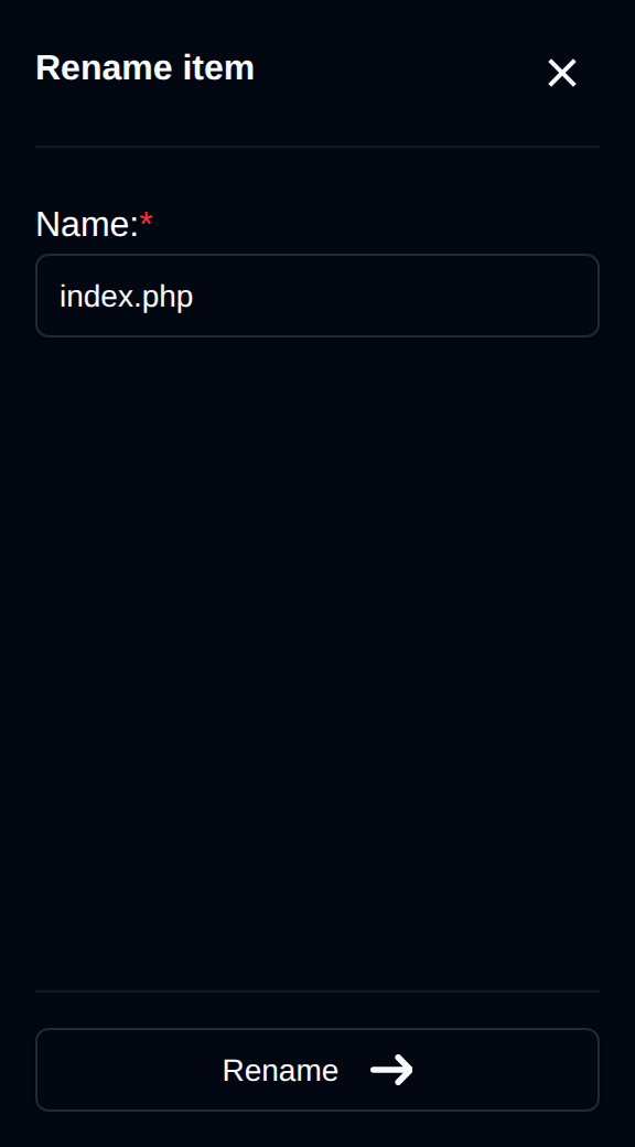 Rename drawer with the new name field for the selected file