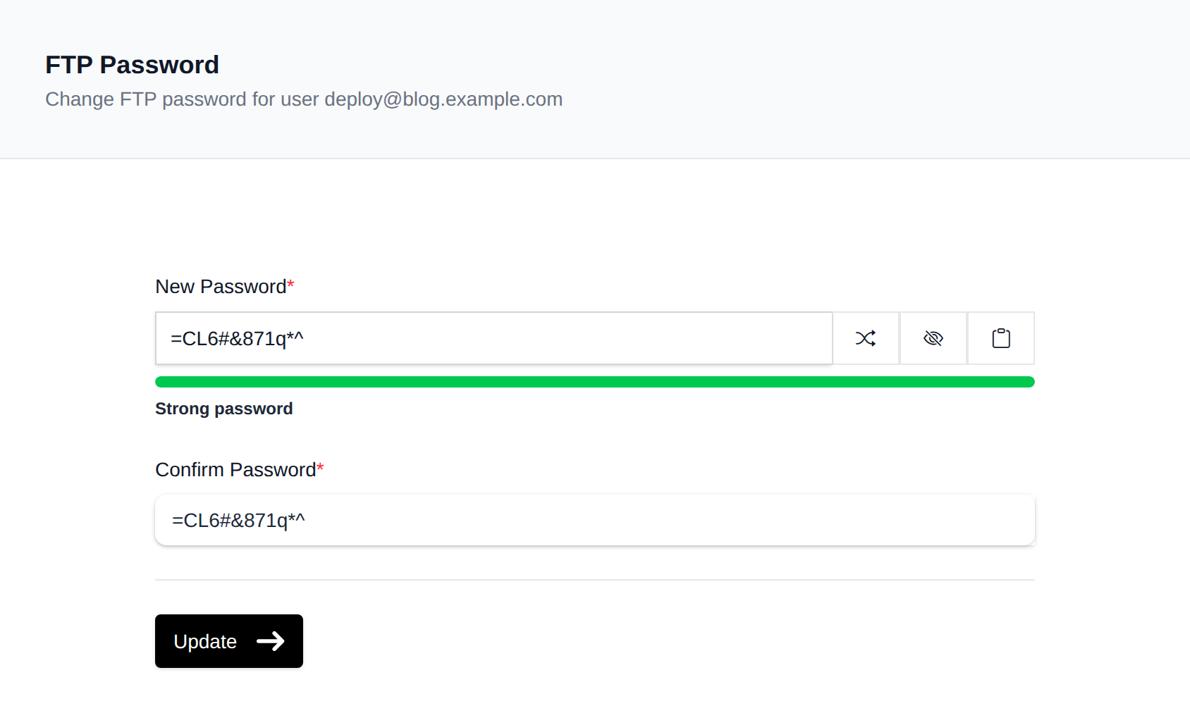 Change FTP password form with a new password field