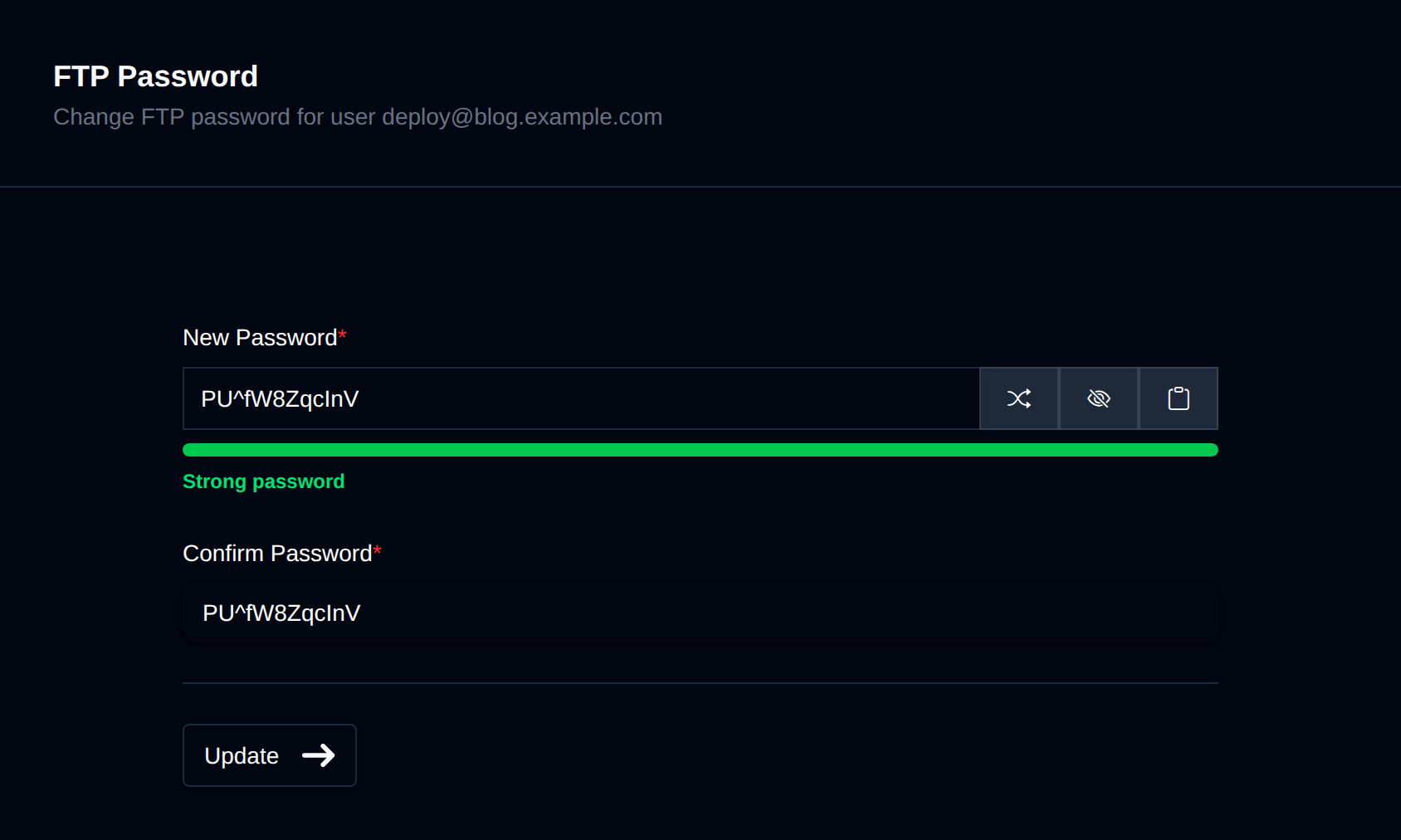 Change FTP password form with a new password field