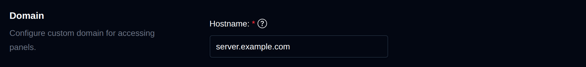 Domain section of General Settings with the hostname field