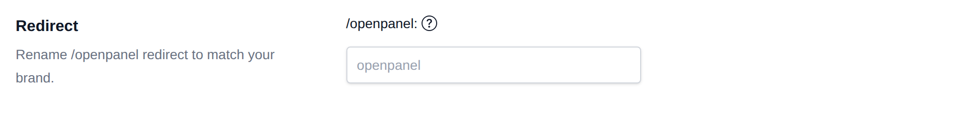 Redirect section of General Settings with the /openpanel redirect name