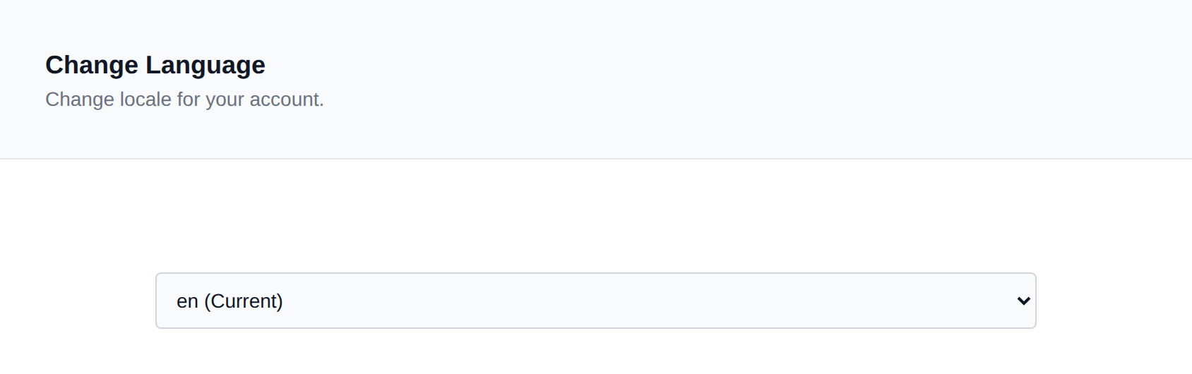 Change Language page with the language dropdown showing the current locale