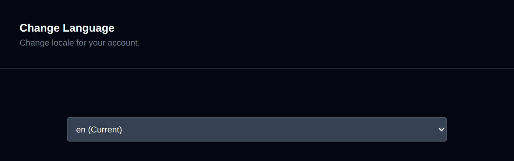 Change Language page with the language dropdown showing the current locale