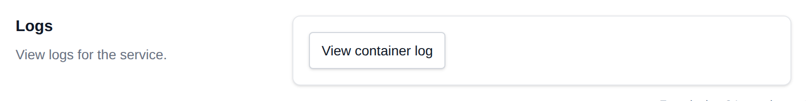 Logs section of the Memcached page with the View container log button