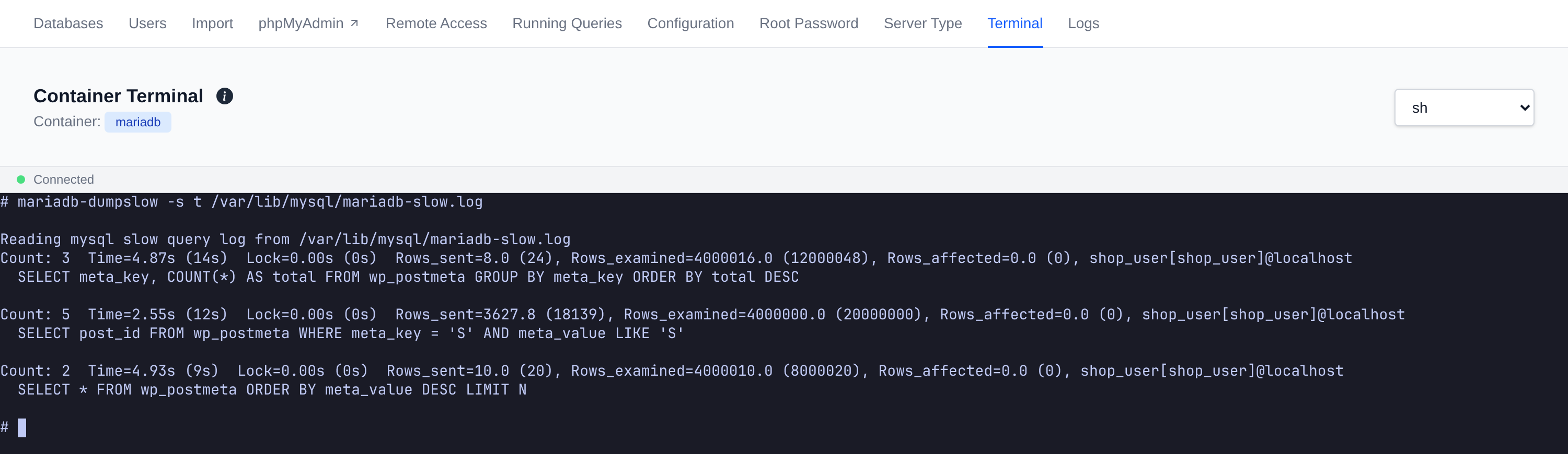 mariadb-dumpslow output after adding the index, the post_id query no longer appears