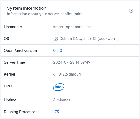 OpenAdmin Dashboard System information widget