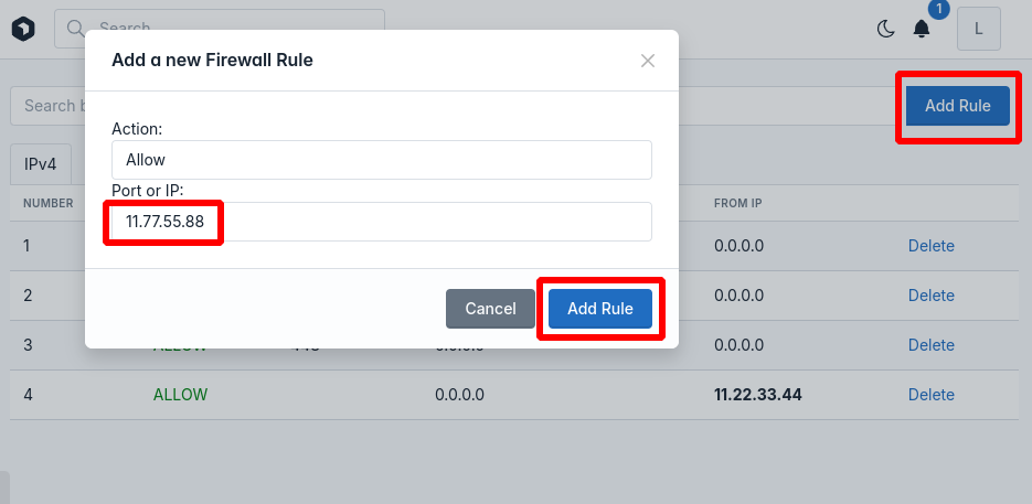 openadmin firewall add rule