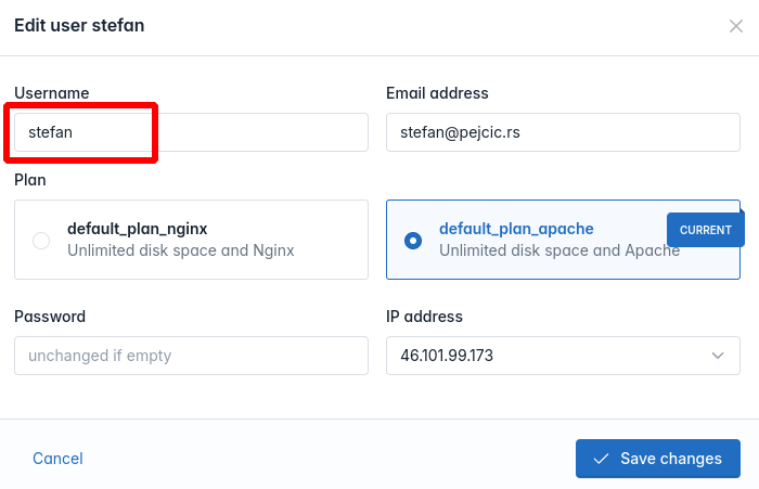 openadmin users change username step 2