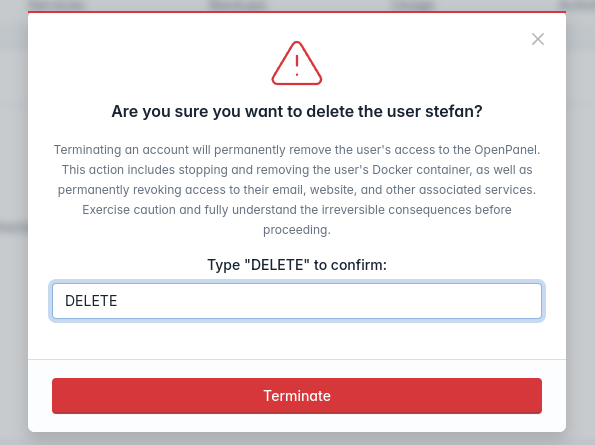 openadmin users deletes step 2