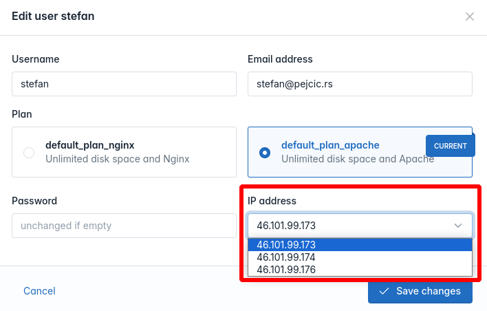 openadmin users change ip address step 2