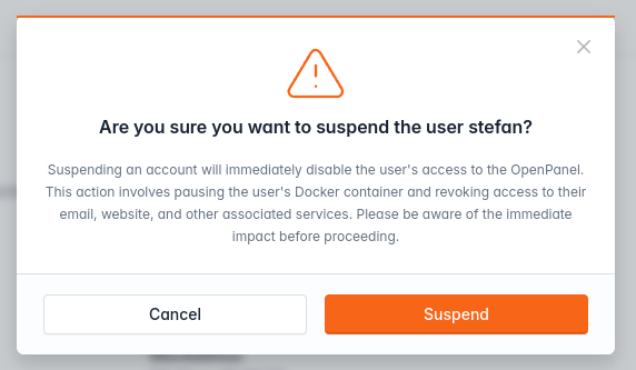 openadmin users suspend step 2