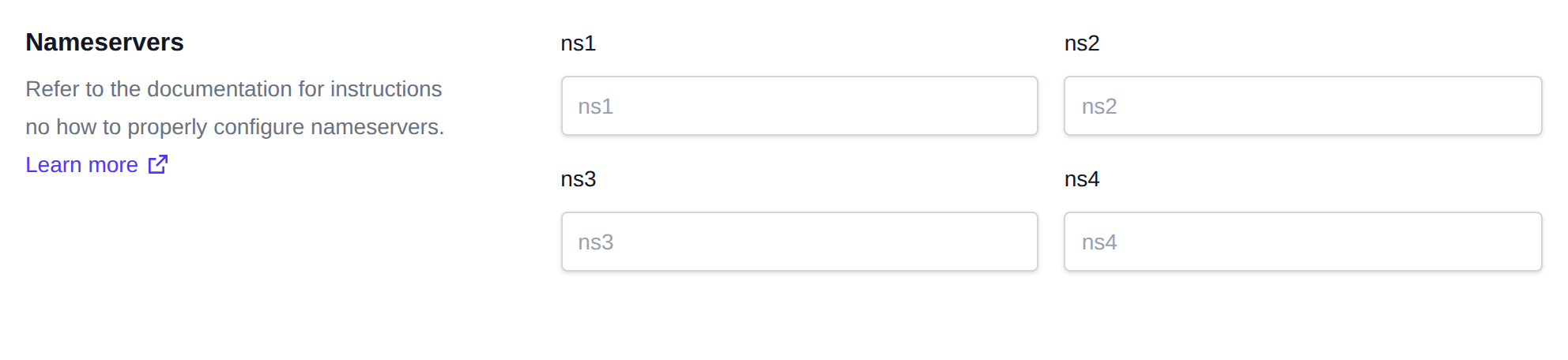 Nameservers section with the ns1 to ns4 fields