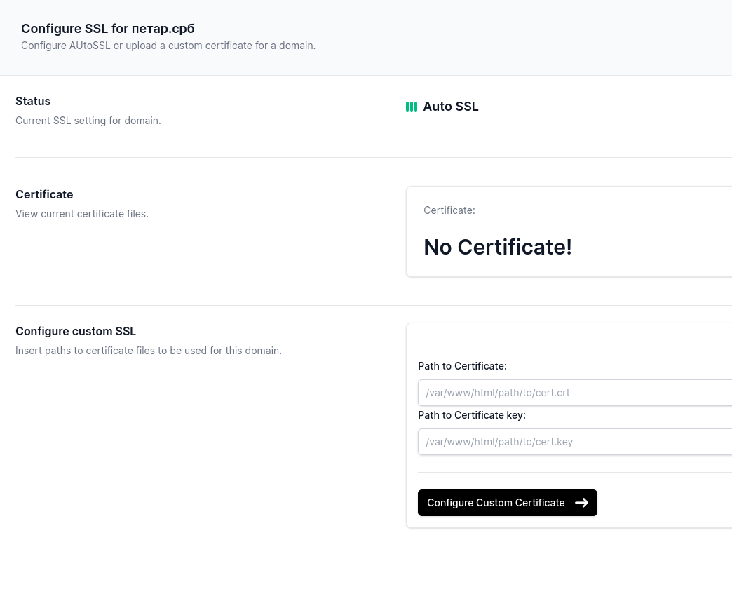 screenshot of domain with autossl but no ssl yet