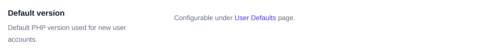 Default version section linking to the User Defaults page