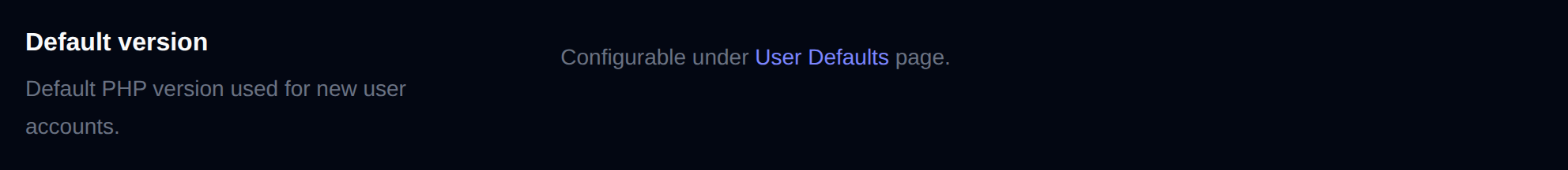 Default version section linking to the User Defaults page