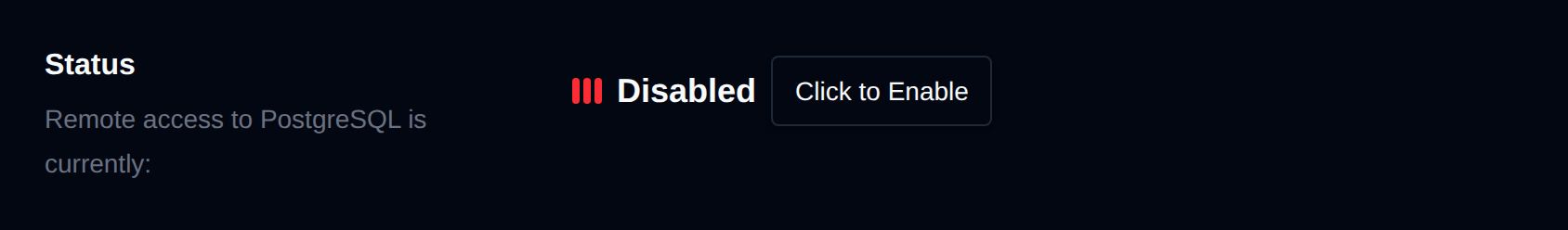 Remote access Status row showing Disabled with the Click to Enable button