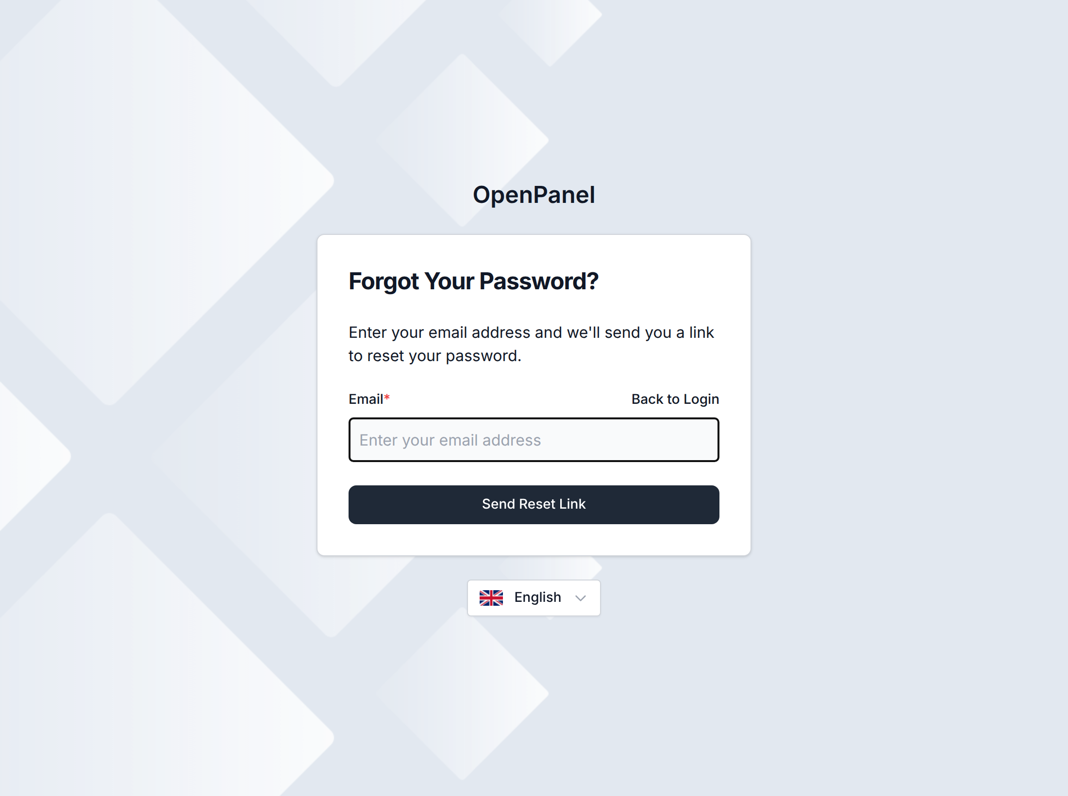 Password reset form asking for the account email address