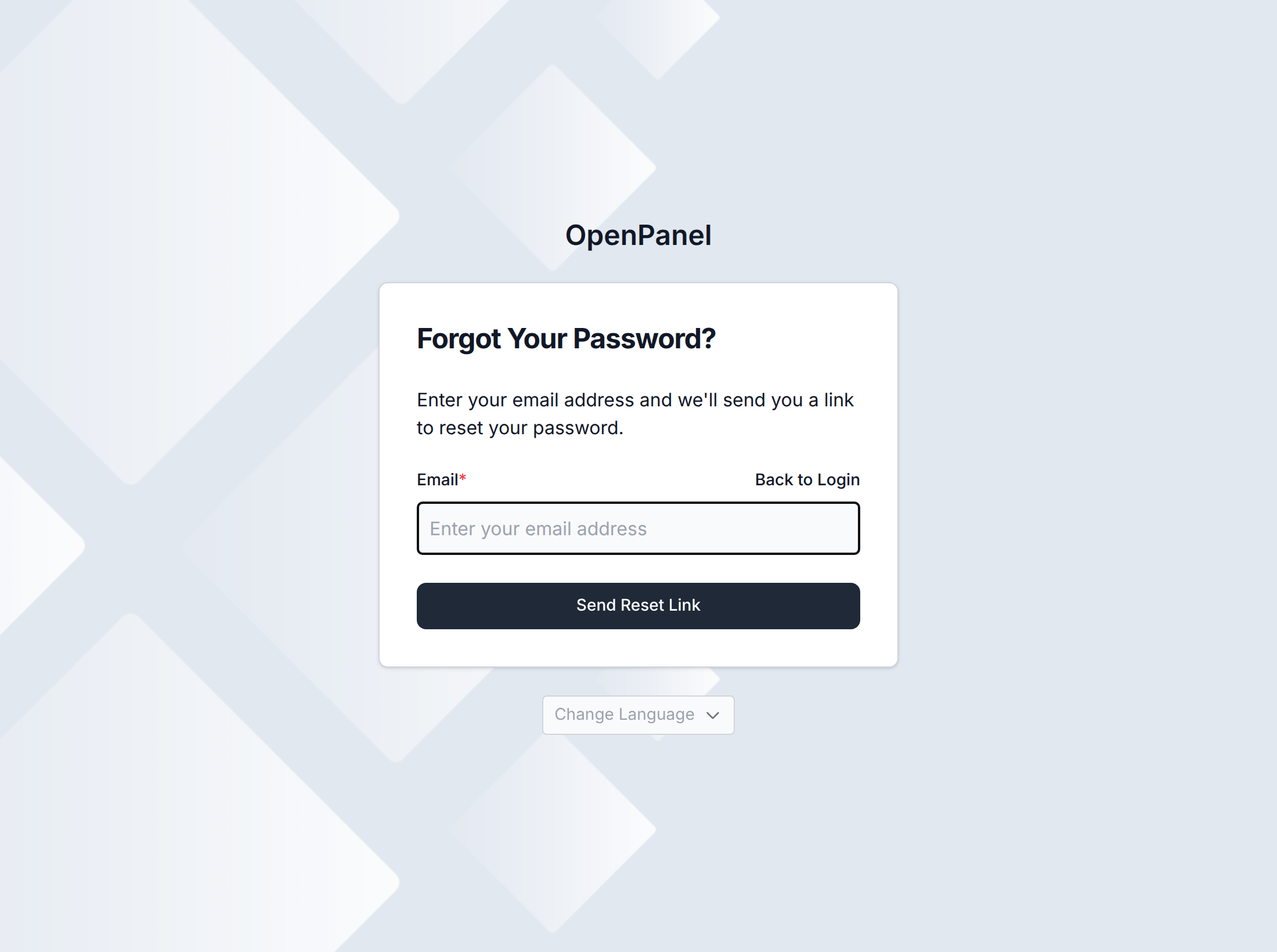Password reset form asking for the account email address