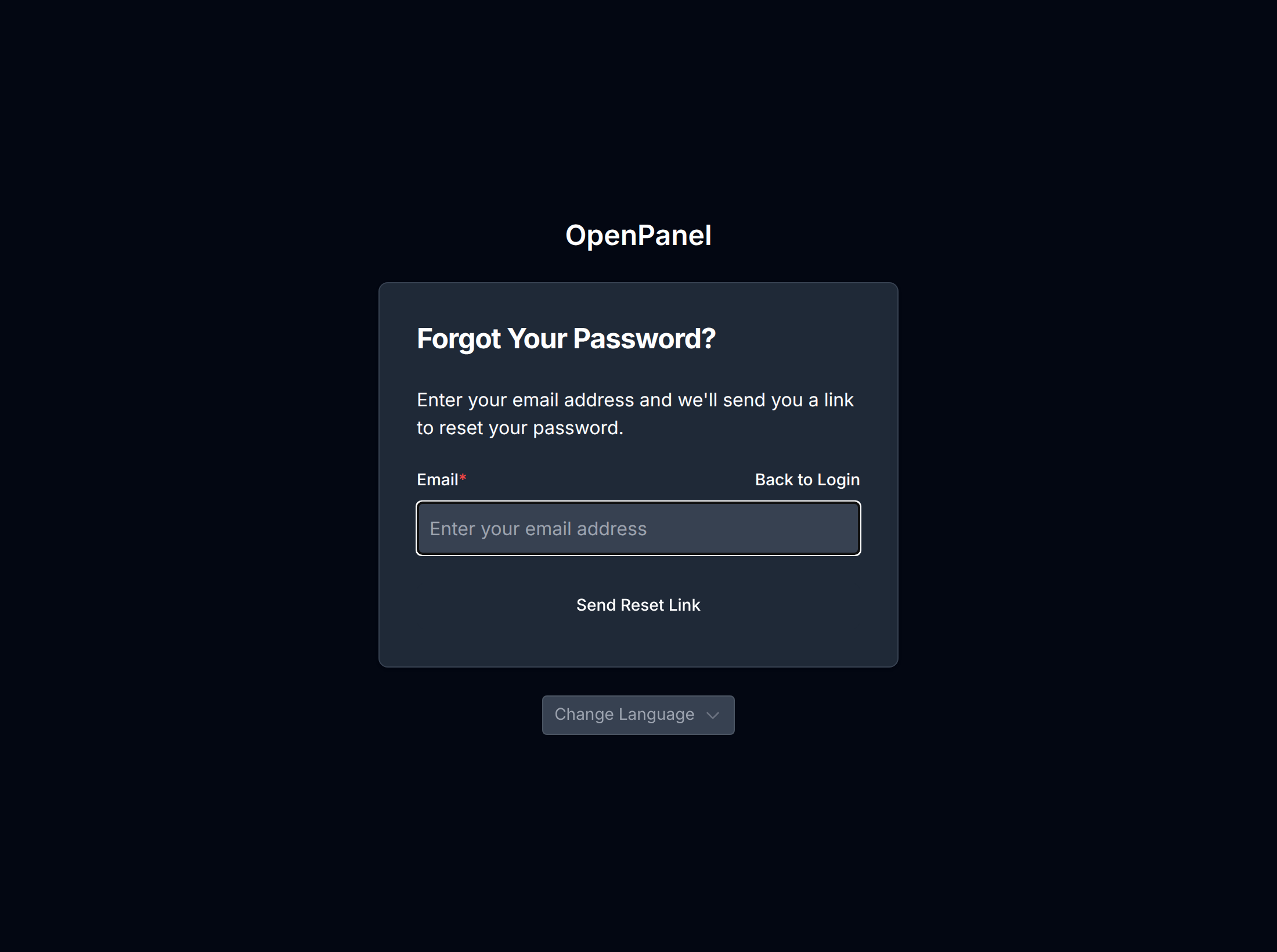 Password reset form asking for the account email address