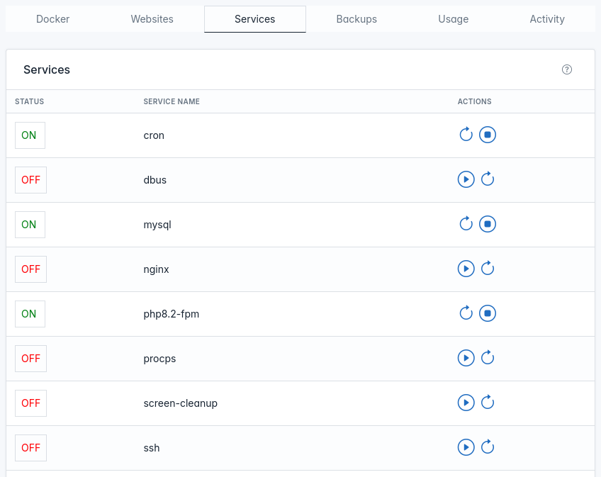 openadmin users single user view services tab